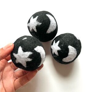 Wool dryer balls Moon and Stars on black